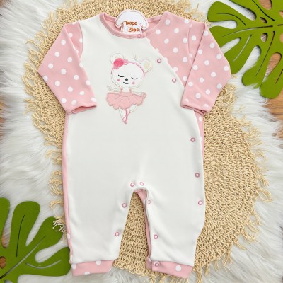 Macacão Malha Trape Zape - Princesa Bailarina - Rose e Off White